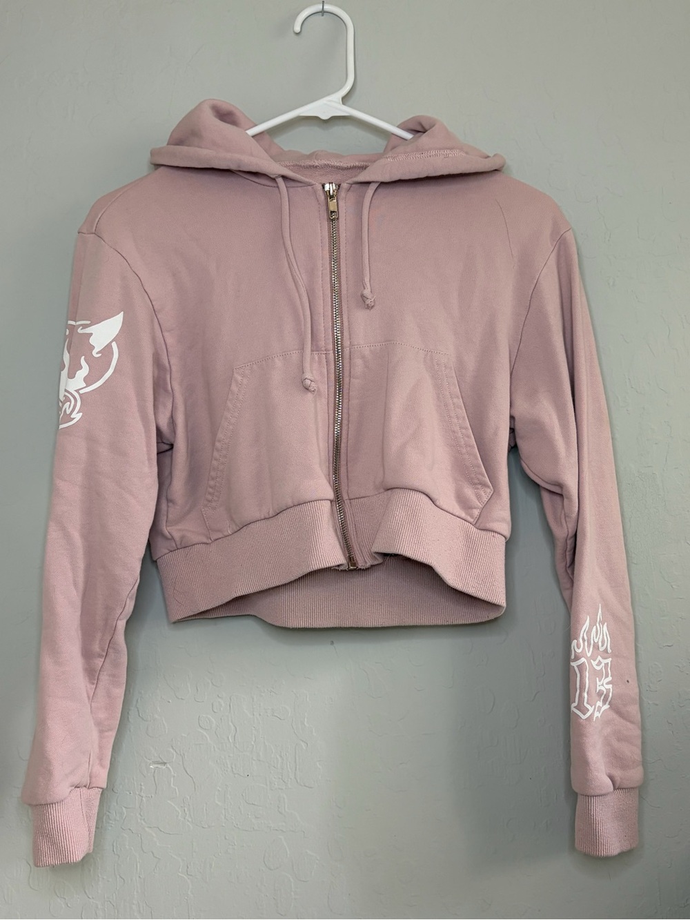 Women’s Cropped Zip Hoodie in Dusty Rose with Sleeve Graphics
